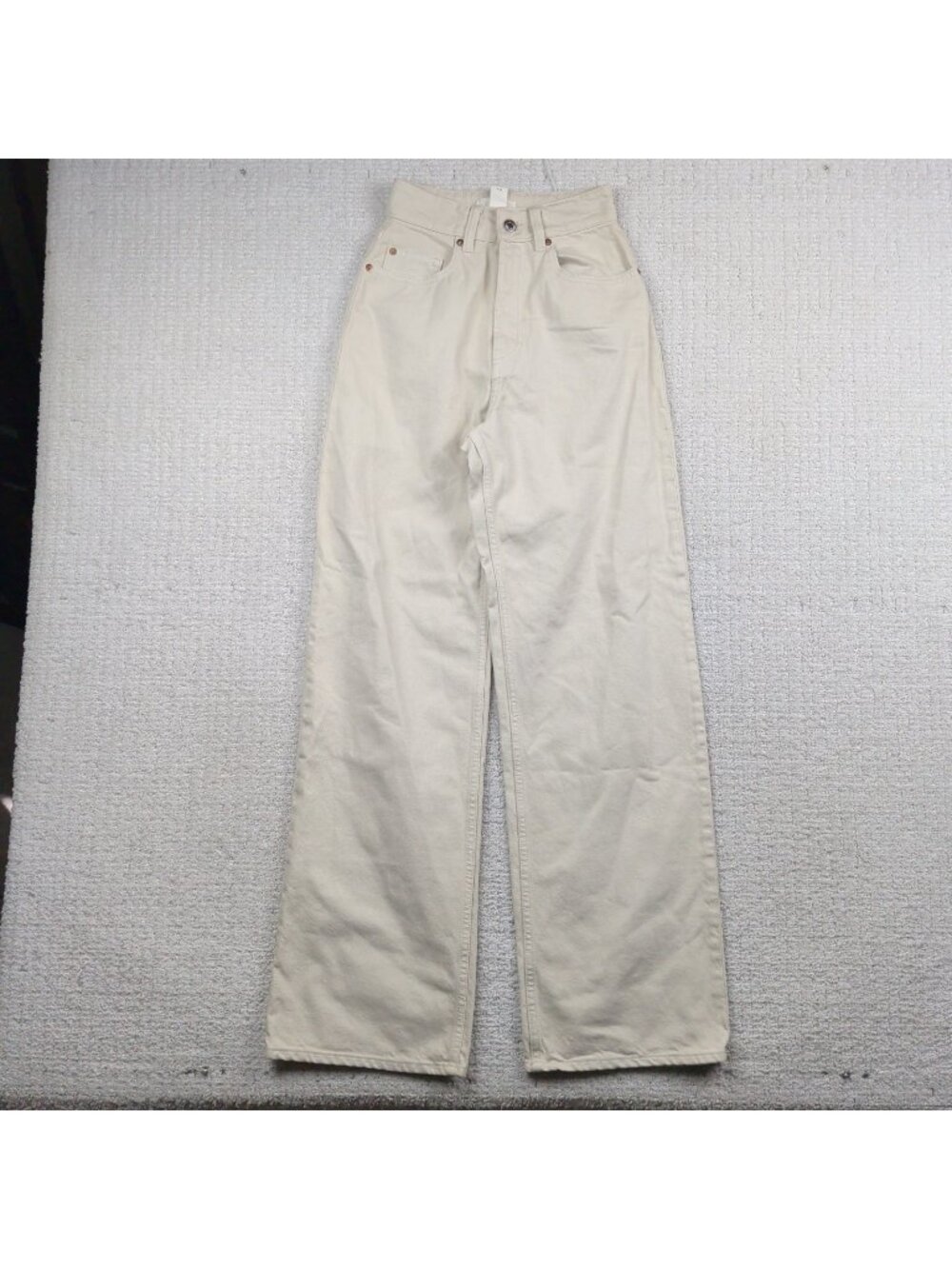 H&M Wide Leg Pants High Waist Baggy Women Size 0 Soft Cream/ Off-White Denim